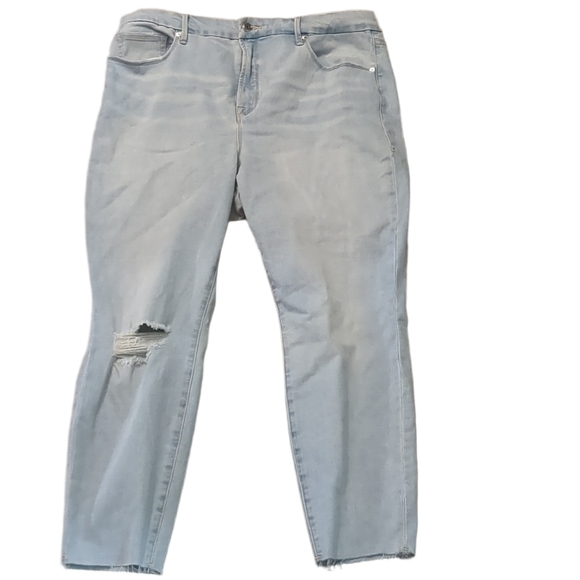 Good American Good Waist distressed Skinny Cropped Jeans in Blue679 size 18 - Picture 1 of 8